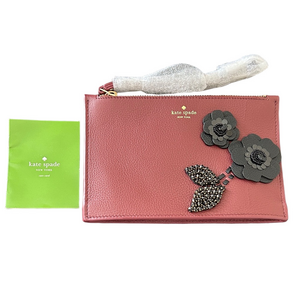 Kate Spade On Purpose Embellished Mini Plum Leather Wristlet Floral Embellished